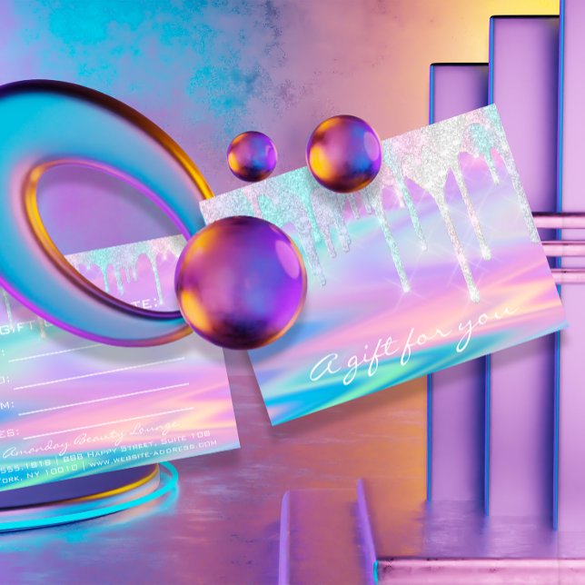 Geschenkgutschein Holograph Unicorn Rosa Meerjungf Postkarte (Gift Certificate Purple Pink Violet Drips Abstract Modern FlorenceK )