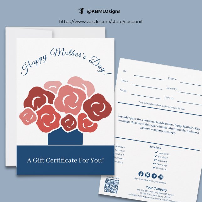 Geschenkgutschein "Modern Happy Mother's Day Bouqu (Modern Happy Mother's Day Bouquet Gift Certificate, Blue, White, Red)