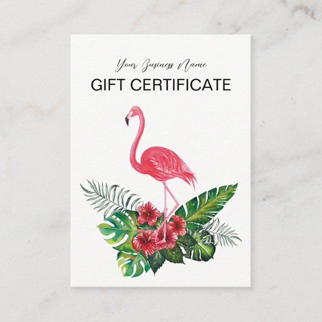 Geschenkgutschein "Pink Flamingo Tropical Floral" Rabattkarte (Vorderseite)
