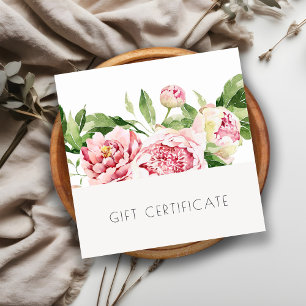 Geschenkgutschein "Pink Peony Watercolor Floral" Quadratische Visitenkarte