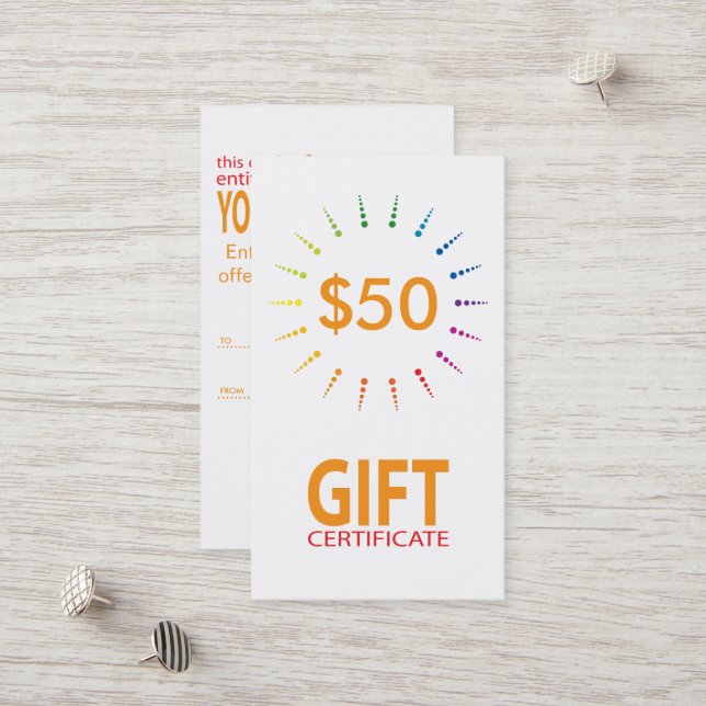 Geschenkgutschein rainbowBurst Rabattkarte (Vorderseite/Rückseite Beispiel)