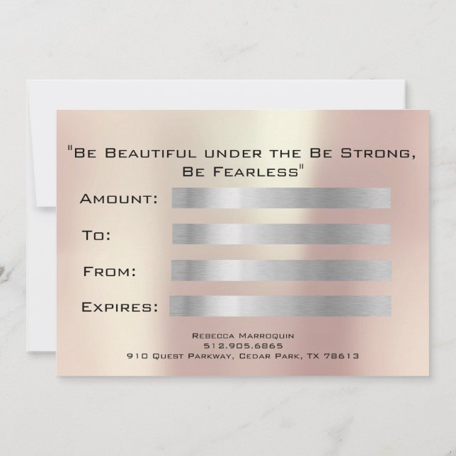 Geschenkgutschein Rosa Blush Lash Schönheit Makeup (Rückseite)