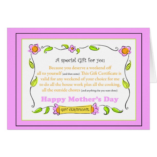 Geschenkgutschein-Rosa der Mutter Tages (Vorderseite (Horizontal))