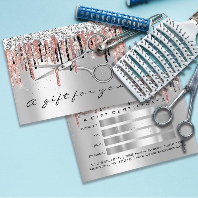 Geschenkgutscheine Friseur Silberschere Rose Visitenkarte (Gift Certificate Hairdresser Silver Rose Scissors)