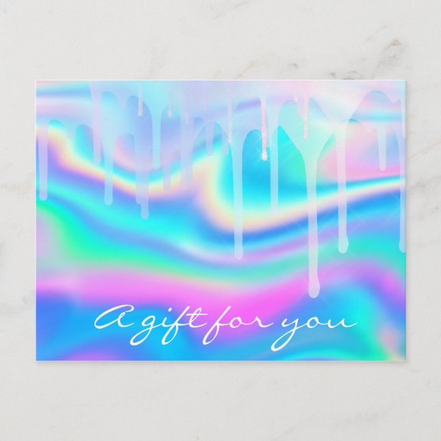 Geschenkgutschrift Holograph Unicorn Rainbow Pink Postkarte (Vorderseite)