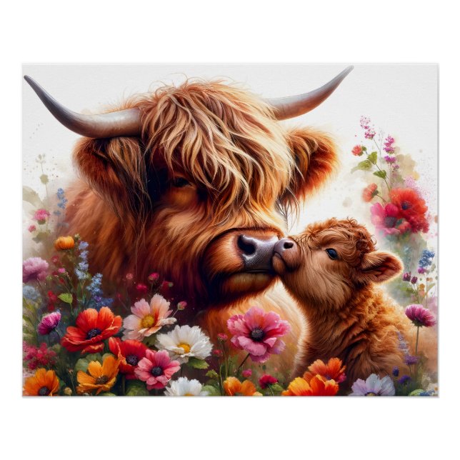 Geschenkidee "Highland Cow Mothers Day" Poster (Vorderseite)