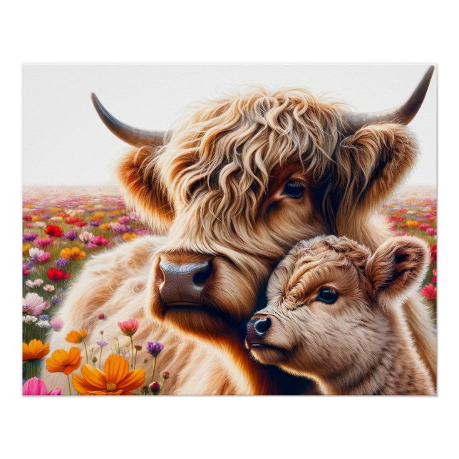 Geschenkidee "Highland Cow Mothers Day" Poster (Vorderseite)