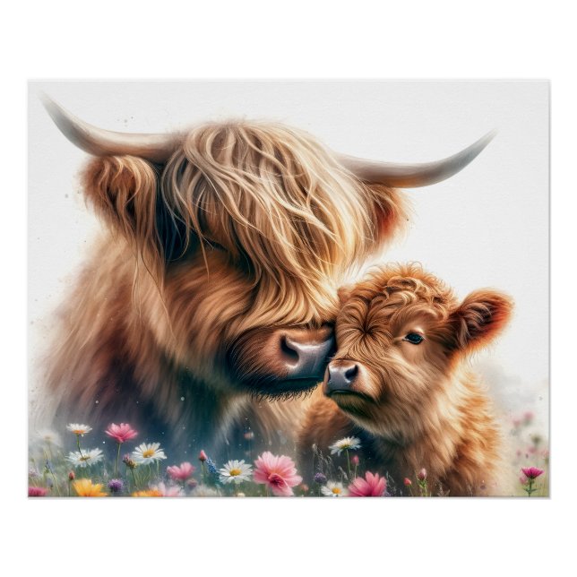 Geschenkidee "Highland Cow Mothers Day" Poster (Vorderseite)