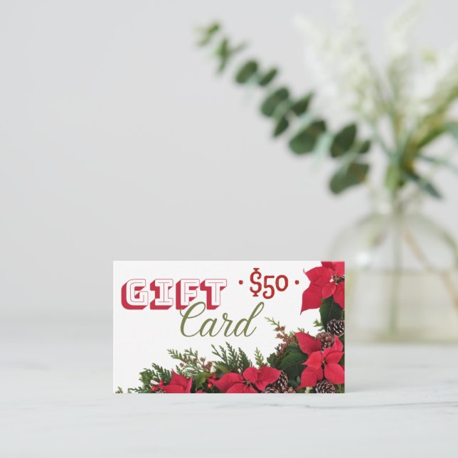 Geschenkkarte $50 Weihnachten Visitenkarte (Stehend Vorderseite)