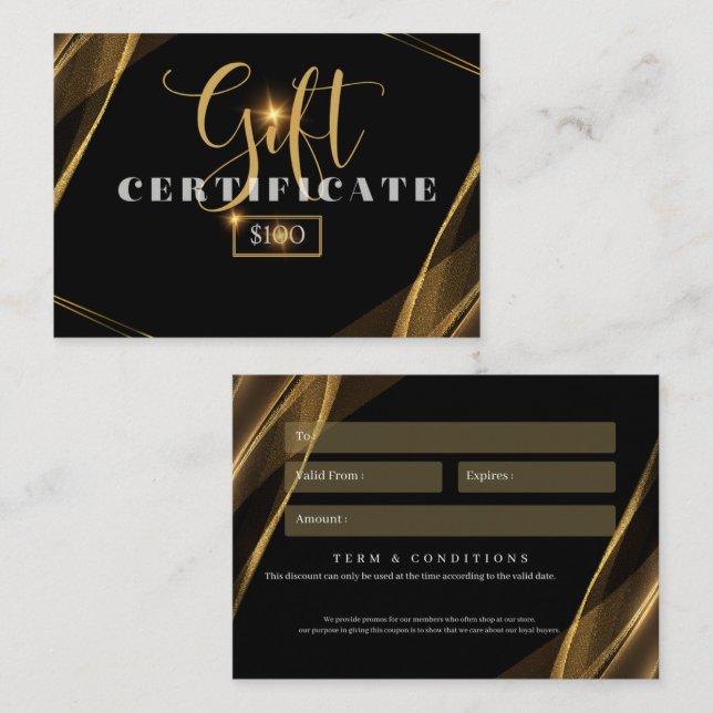 Geschenkkarte für Unternehmen $100 Visitenkarte (Vorne/Hinten)