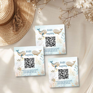 Geschenkliste QR-Code Blau Beige Wal Baby-Party Begleitkarte