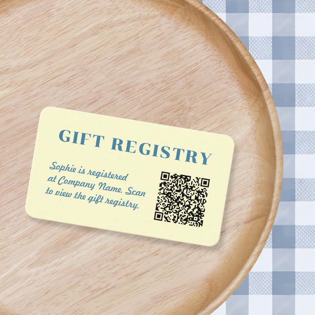 Geschenkliste QR-Code Buttergelb & Blau Begleitkarte (Gift Registry Qr Code Butter Yellow & Blue Enclosure Card)