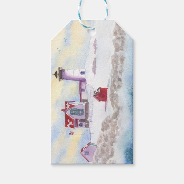 Geschenkmarke Nubble Lighthouse-Winter-Wrapping Su Geschenkanhänger (Vorderseite)