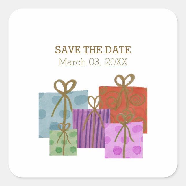 Geschenkpackung Save the Date Square Aufkleber (Vorderseite)