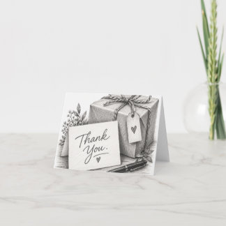 Geschenkpaket Bleistiftskizze gefaltete Dankeskart Dankeskarte