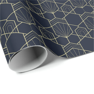 Geschenkpapier - Art Deco Gold und Dunkelblau