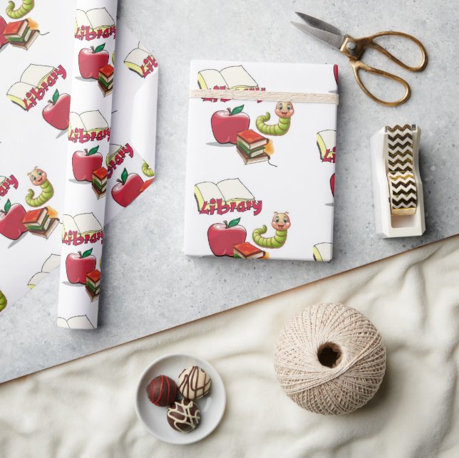 Geschenkpapier Bibliothekar Bücherwurm Apfel   (Kunsthandwerk)
