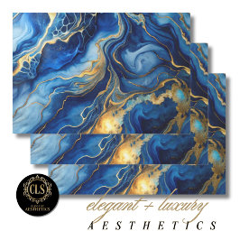 Geschenkpapier - Blau und Gold marmoriert Set