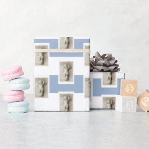 Geschenkpapier Blau-Weiß gestreift Baby Engel
