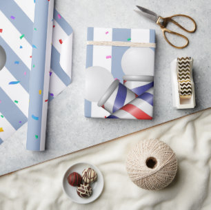 Geschenkpapier Blau & Weiß Streifen Barbierstange