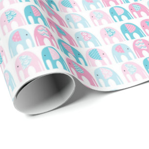 Geschenkpapier - Blaue und rosa Elefanten