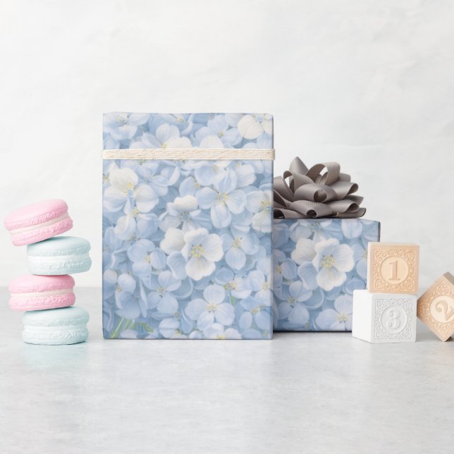 Geschenkpapier | Blaues Hortensien-Blumen Geschenk (Babyparty)