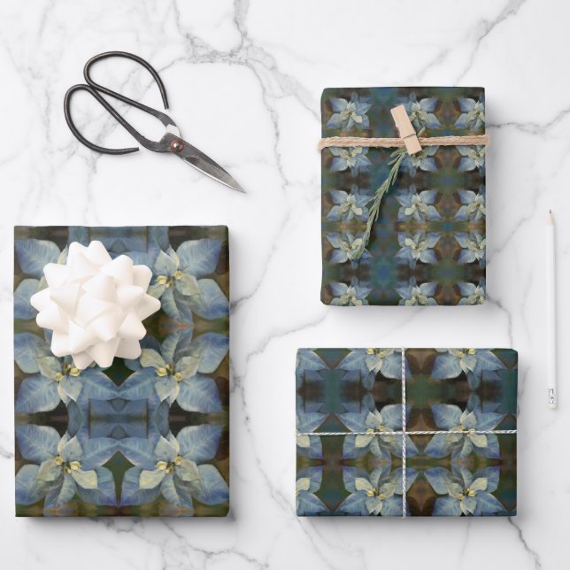 Geschenkpapier Blue Poinsettia Set (Vorderseite)