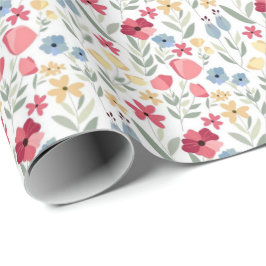 Geschenkpapier - Blumendesign Rot Blau Gelb