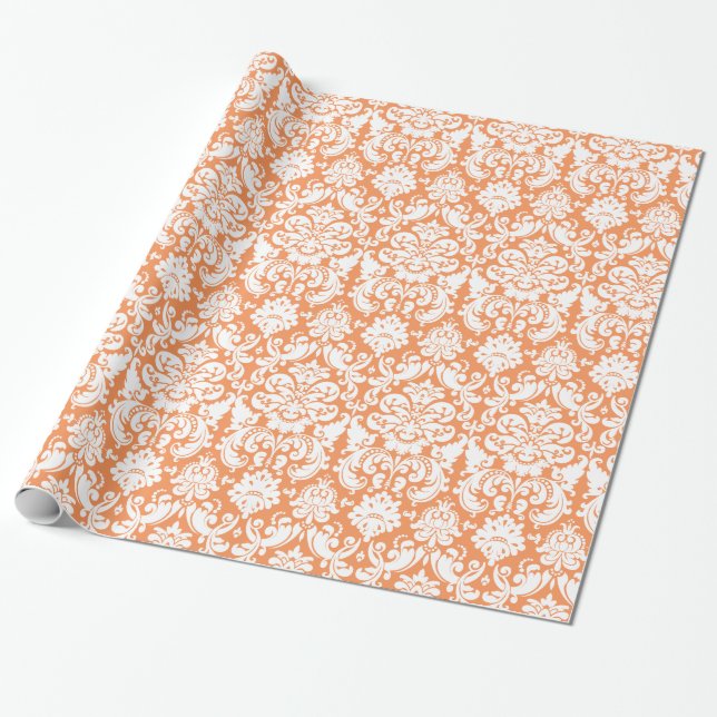 Geschenkpapier | Damask Floral Orange White (Ungerollt)