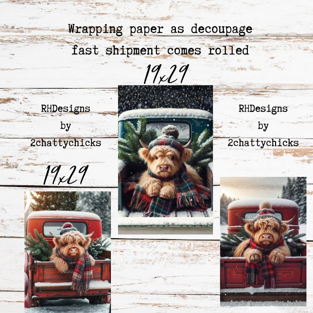 Geschenkpapier Decoupage 3er Highland-Cow-Set Set (Von Creator hochgeladen)