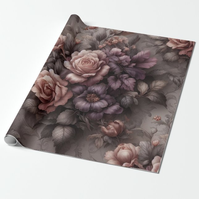 Geschenkpapier florale Pflaume Kupfer-Rose (Ungerollt)