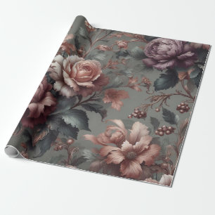 Geschenkpapier florale Pflaume Kupfer-Rose