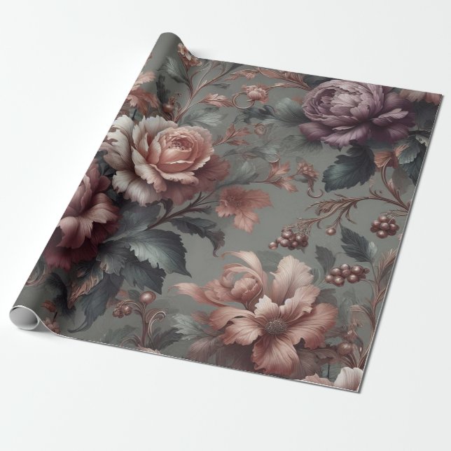 Geschenkpapier florale Pflaume Kupfer-Rose (Ungerollt)