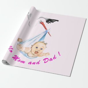 Geschenkpapier für Baby Shower mit Storch