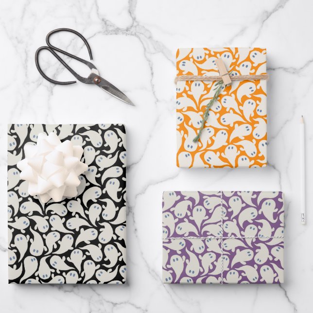 Geschenkpapier für Halloween mit Geistermuster Set (Vorderseite)