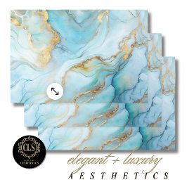Geschenkpapier - Himmelblau und Gold marmoriert Set