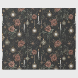 Geschenkpapier – Karmesinrote Rosen, goldene Ornam