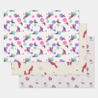 Geschenkpapier - Kolibris, Geburtstag, Kardinale Set