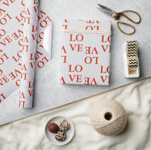 Geschenkpapier - LOVE rote Streifen grau