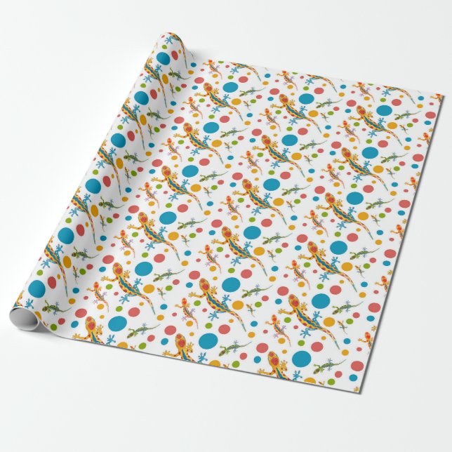 Geschenkpapier mit farbenfrohem Gecko-Design (Ungerollt)
