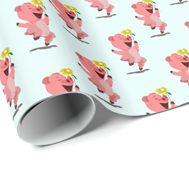 Geschenkpapier mit glücklichem Schweinchen (Rolleneckpunkt)