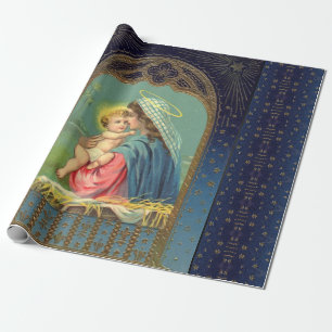 Geschenkpapier mit Maria, die das Jesuskind hält