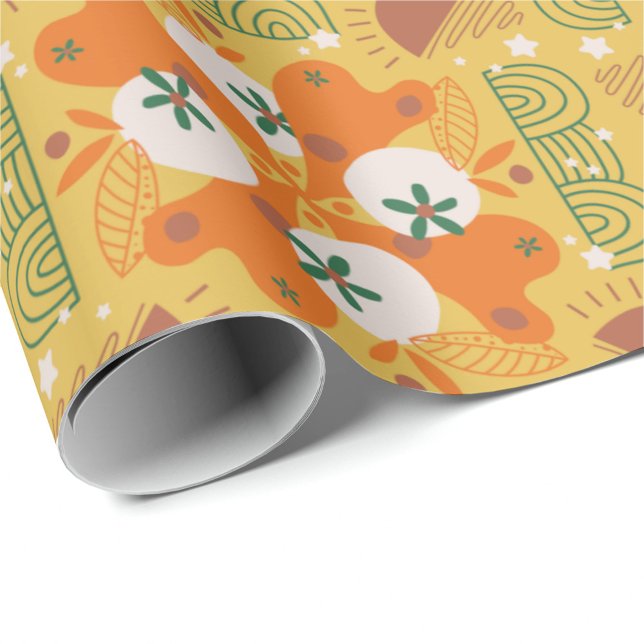 Geschenkpapier mit orange-gelbem Blumenmuster (Von Creator hochgeladen)