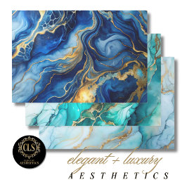 Geschenkpapier - Ozeanisch und Gold Marmoriert Set