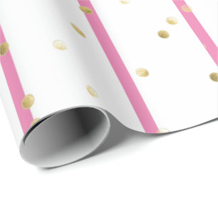 Geschenkpapier - rosa Streifen goldene Punkte