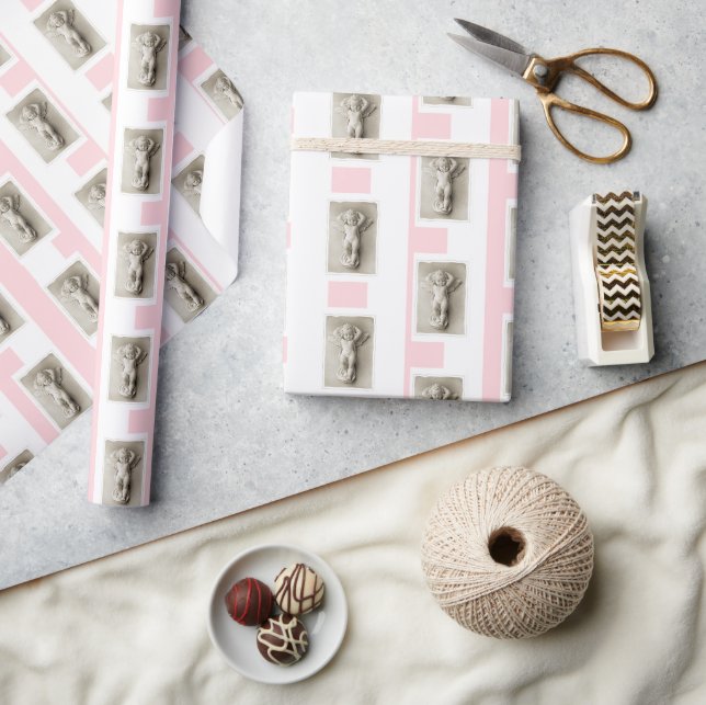 Geschenkpapier Rosa & Weiß gestreift Baby Engel (Kunsthandwerk)