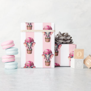 Geschenkpapier Rosa & Weiß gestreift Elefant