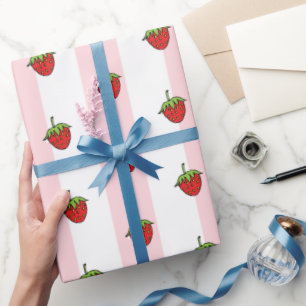 Geschenkpapier Rosa & Weiß gestreift Erdbeere