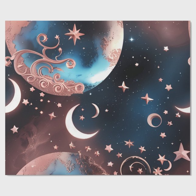 Geschenkpapier – Roségoldene himmlische Mond (Flach)