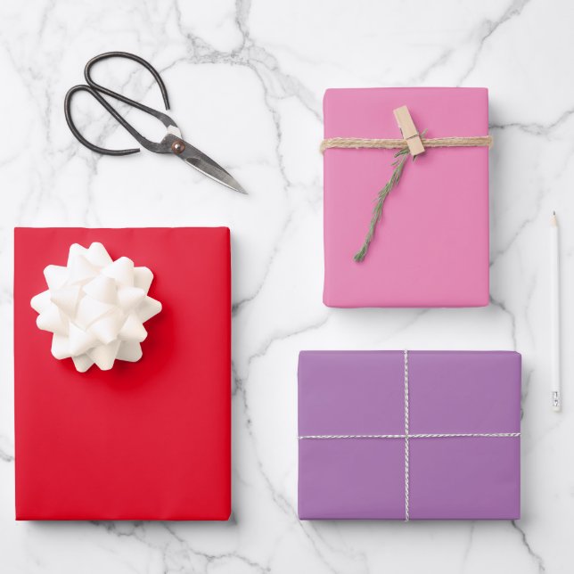 Geschenkpapier, rot, rosa, violett geschenkpapier set (Vorderseite)